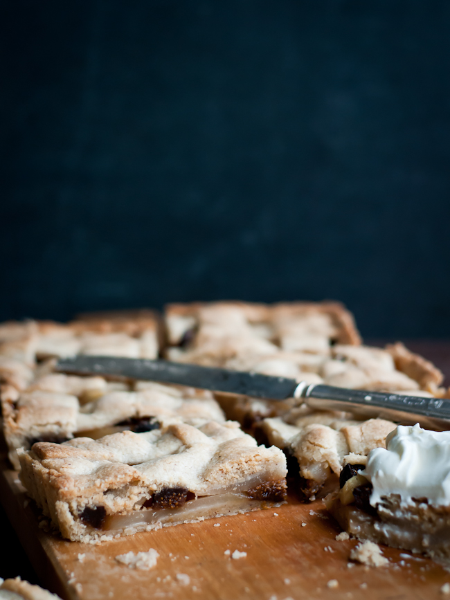 dried fig pear tart with honey creme fraiche