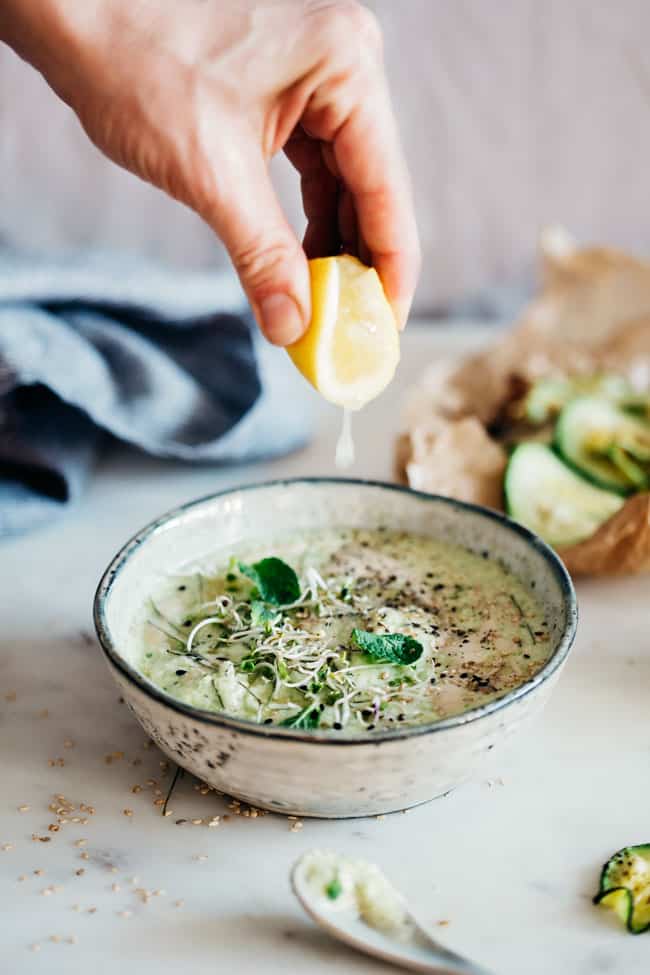 Rosemary Garlic Bean-Free Hummus + Zucchini Chips