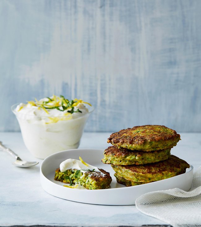 Savory Turmeric Pancakes with Lemon Yogurt Sauce