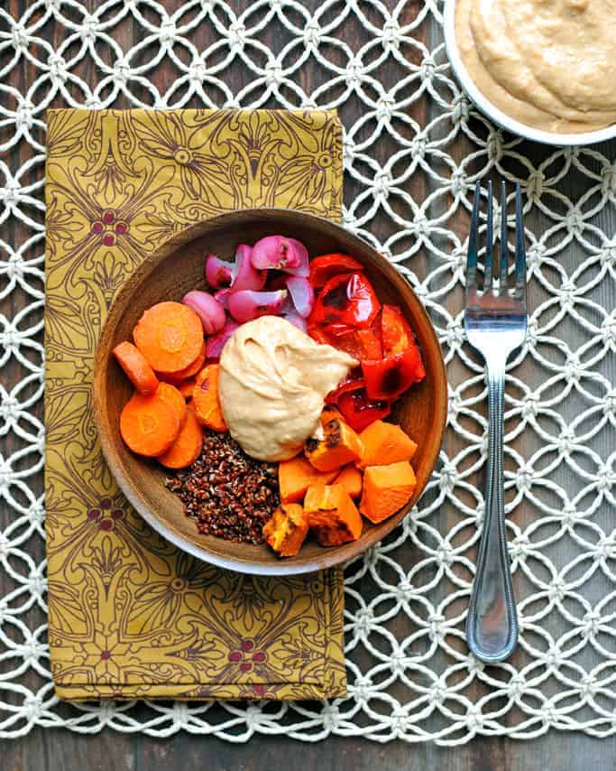 Roasted Veggie & Quinoa Bowls with Coconut-Almond Sauce