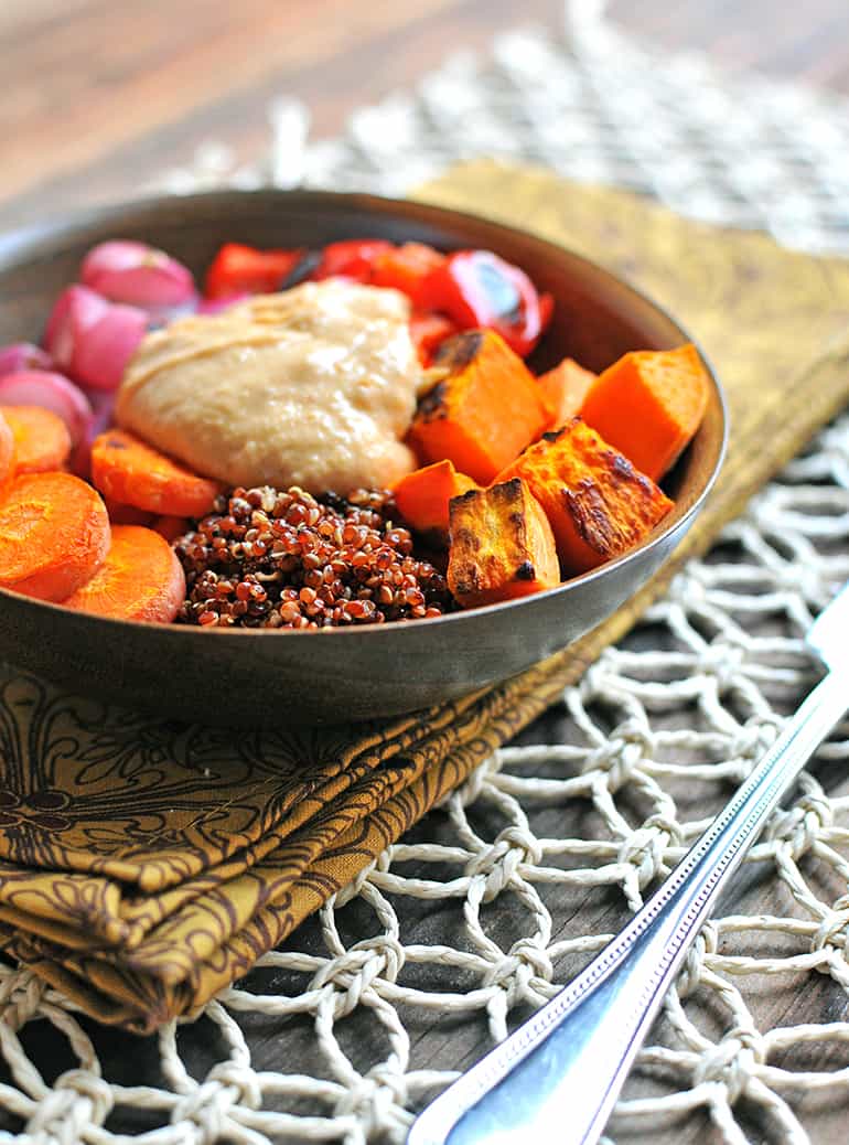 Roasted Veggie & Quinoa Bowls with Coconut-Almond Sauce