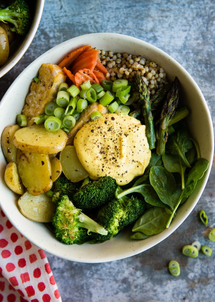 Spring Buddha Bowl with Creamy Turmeric Dressing