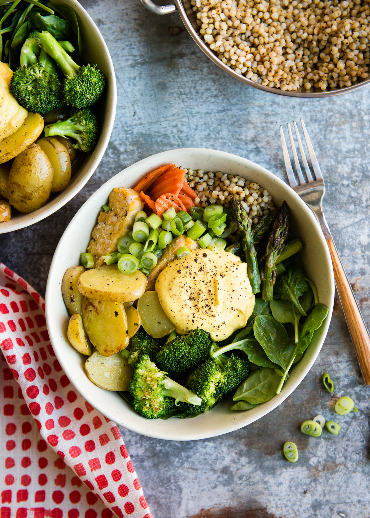 Spring Buddha Bowl with Creamy Turmeric Dressing