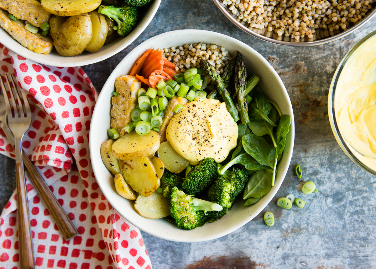 Spring Buddha Bowls with Creamy Turmeric Dressing Hello Veggie