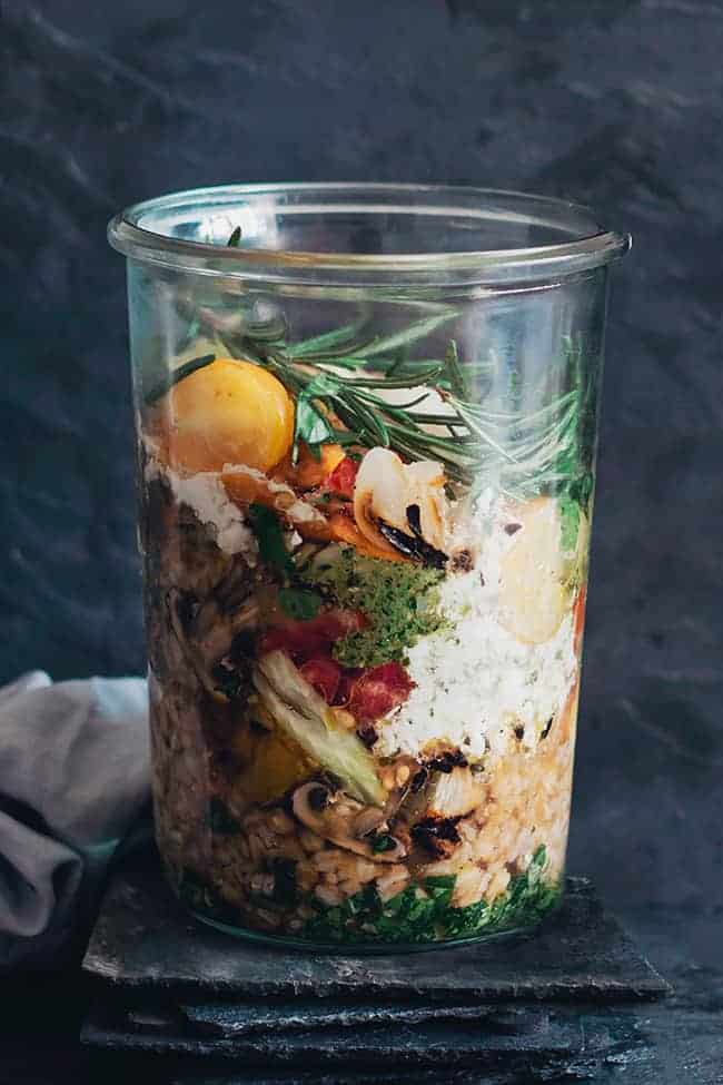 Layered Farro Salad with Grilled Summer Veggies from The Awesome Green