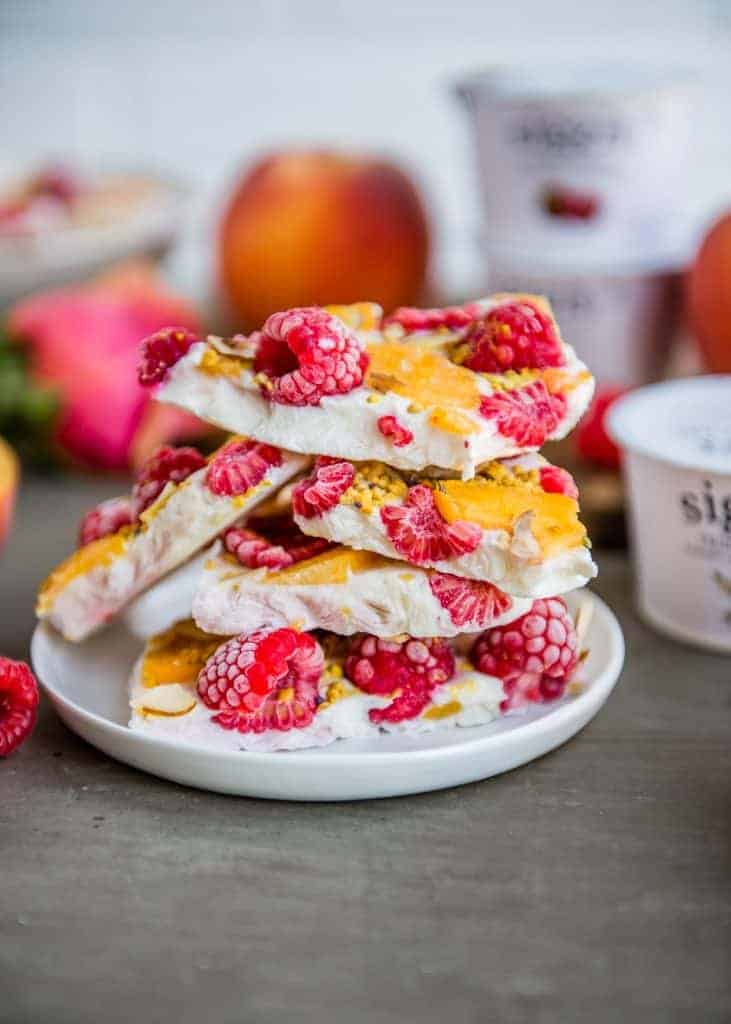 Peach Melba Yogurt Bark recipe | HelloGlow.co