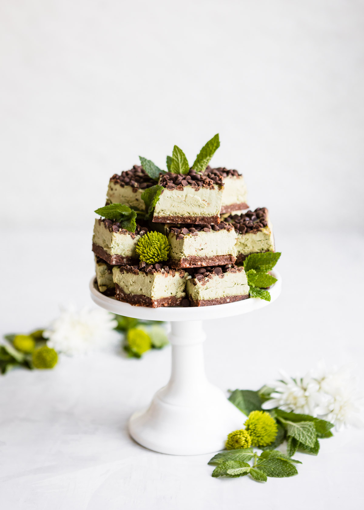 Mint Matcha Chocolate Chip Cheesecake Bars