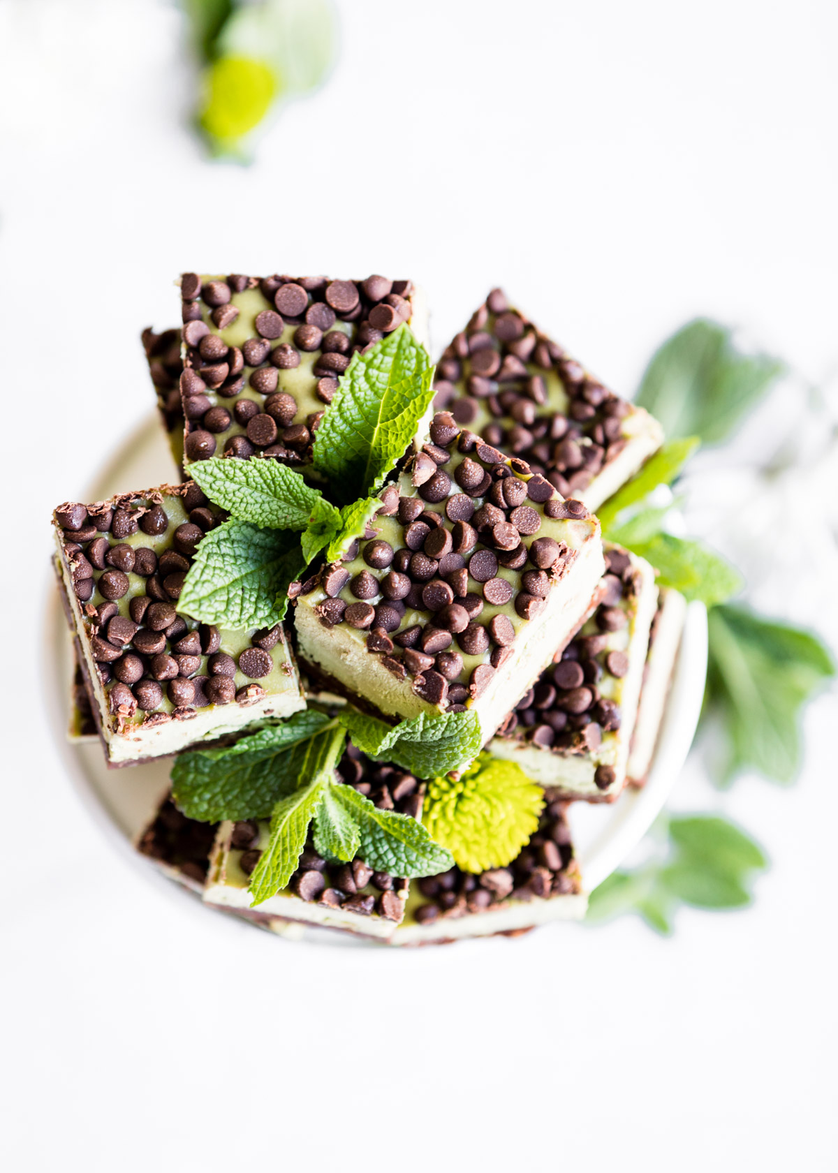 Mint Matcha Chocolate Chip Cheesecake Bars