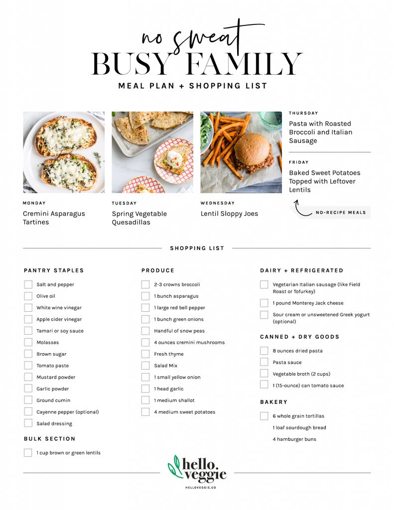 No-Fuss Meal Plan: 5 Fresh, Simple Dinners + A Printable Shopping List