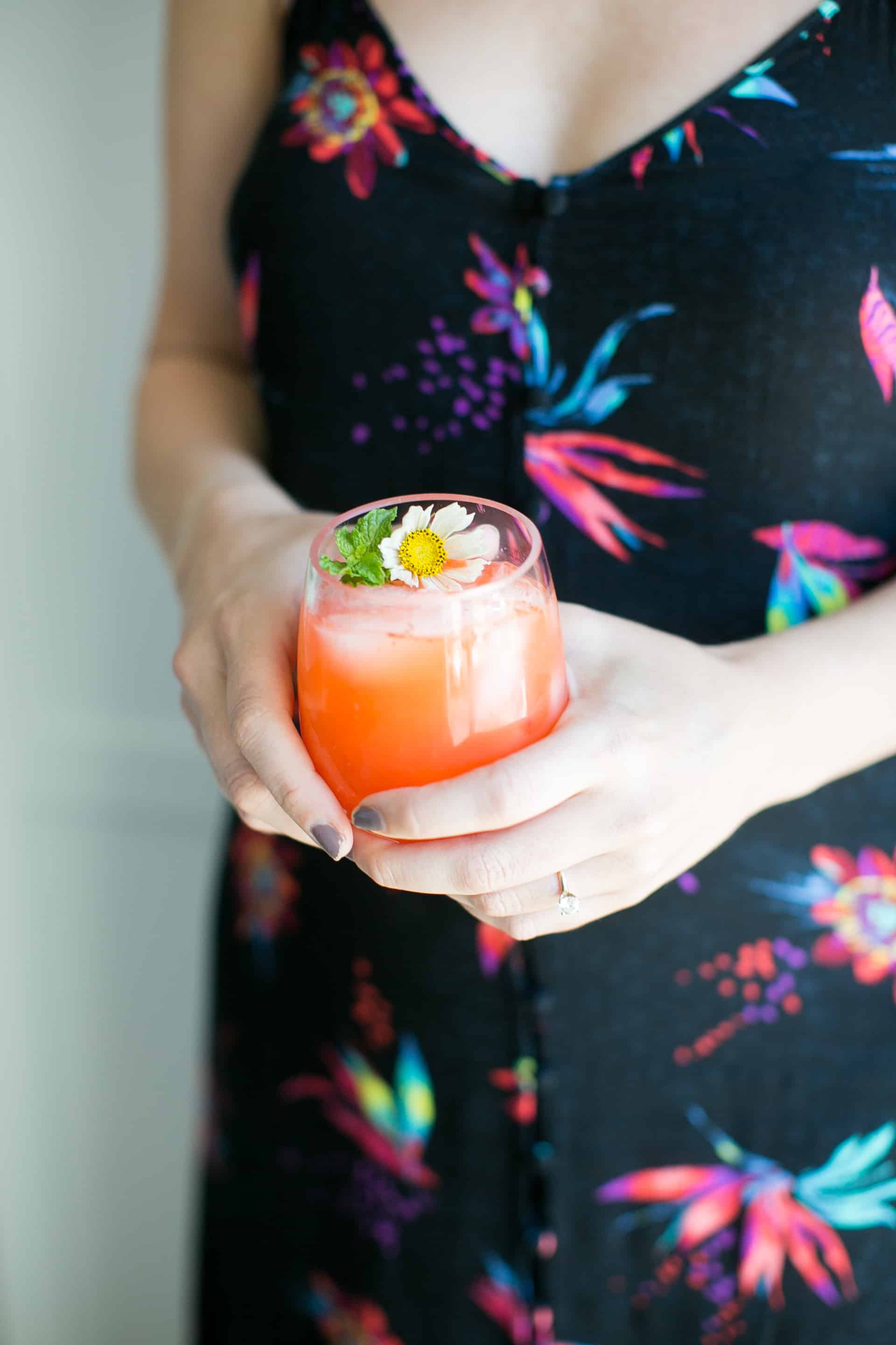 Fresh-Squeezed Strawberry Lemonade with Rosewater and Edible Flowers