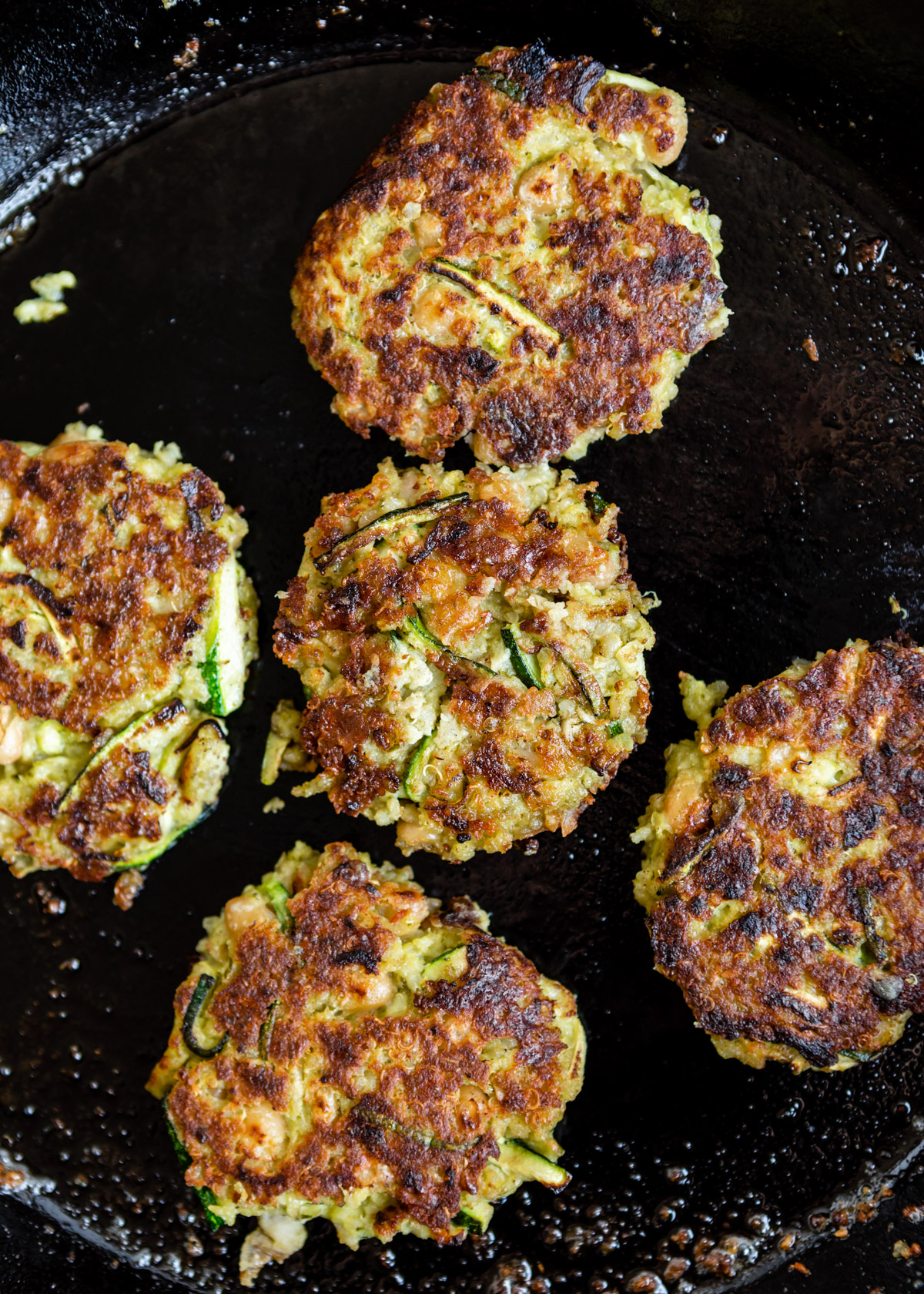 Quinoa White Bean Zucchini Fritters with Burst Cherry Tomatoes