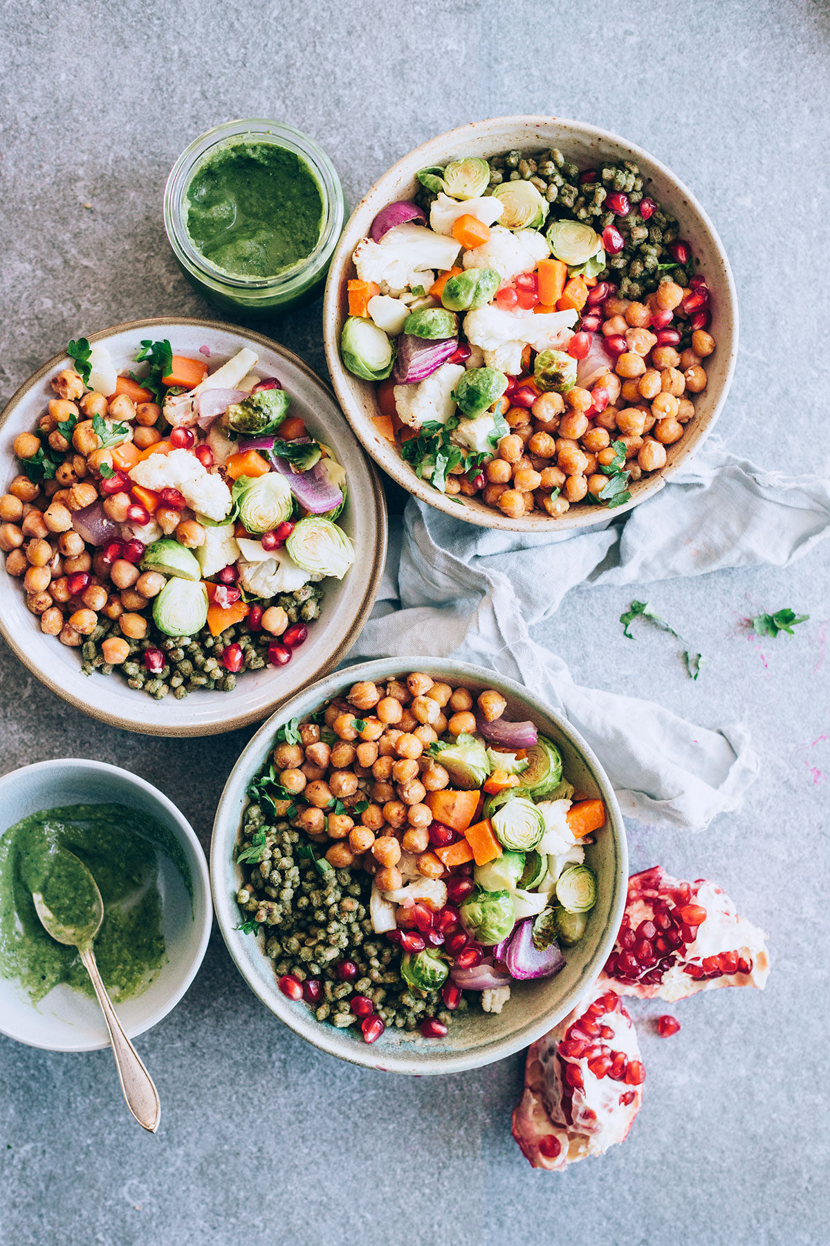 Autumn Harvest Bowls with Freekeh and Parsley-Tahini Sauce