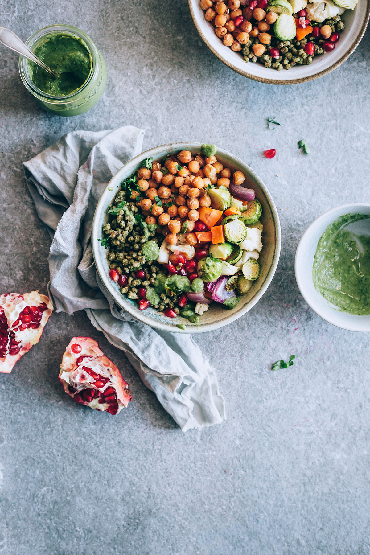 Autumn Harvest Bowls with Freekeh and Parsley-Tahini Sauce