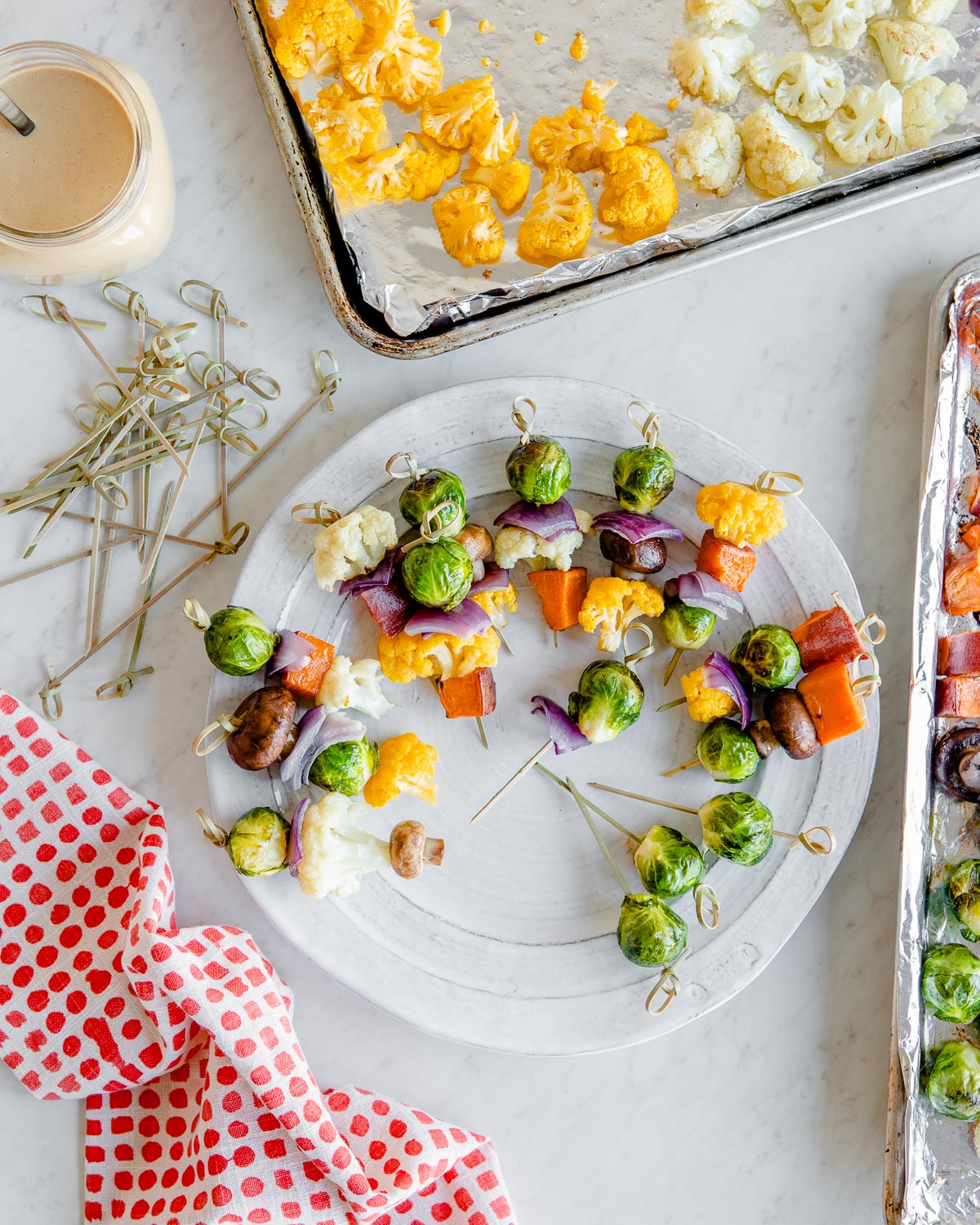 Roasted Winter Vegetable Kabobs with Sesame Tahini Dipping Sauce
