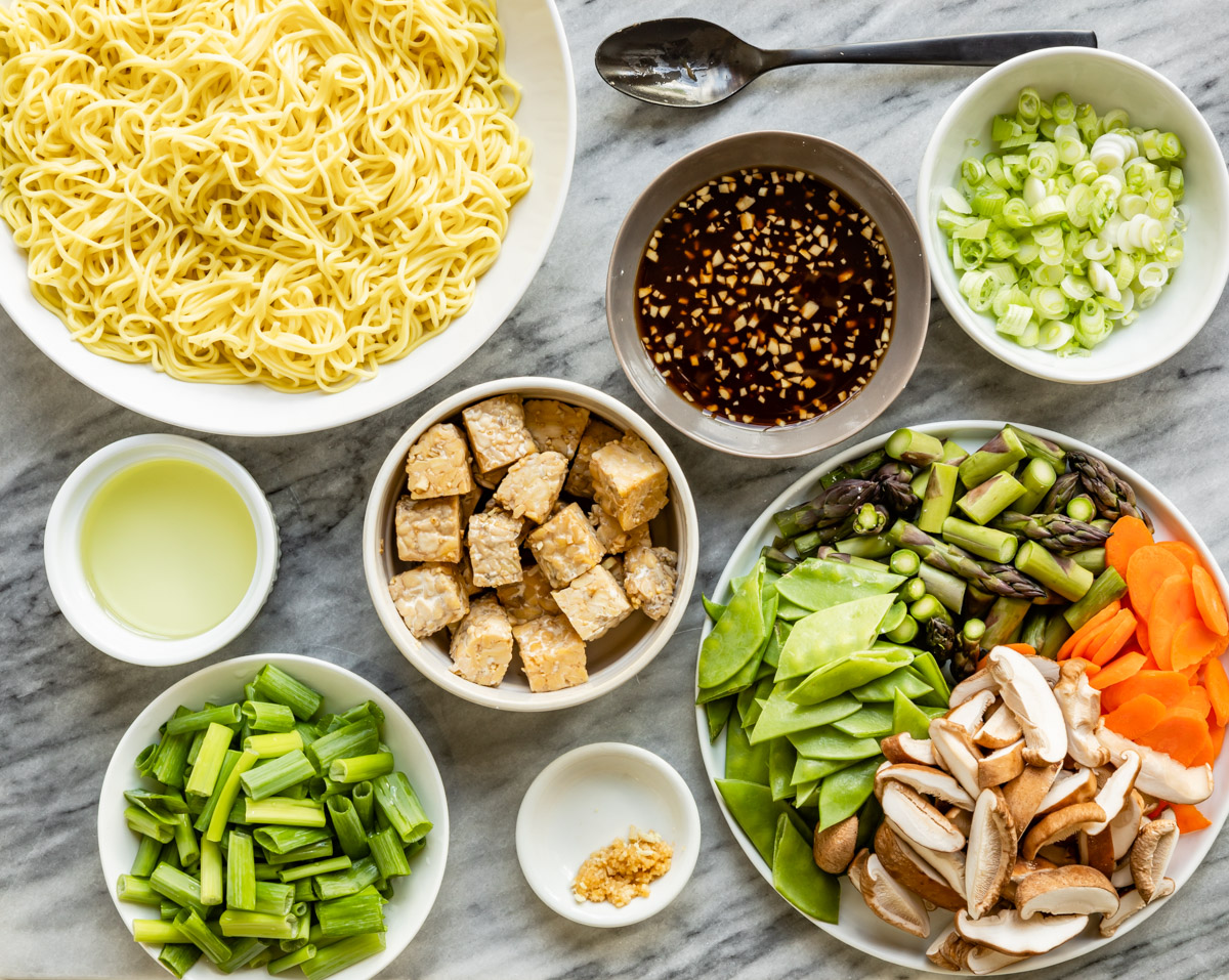 Spring Vegetable Lo Mein with Tempeh Hello Veggie