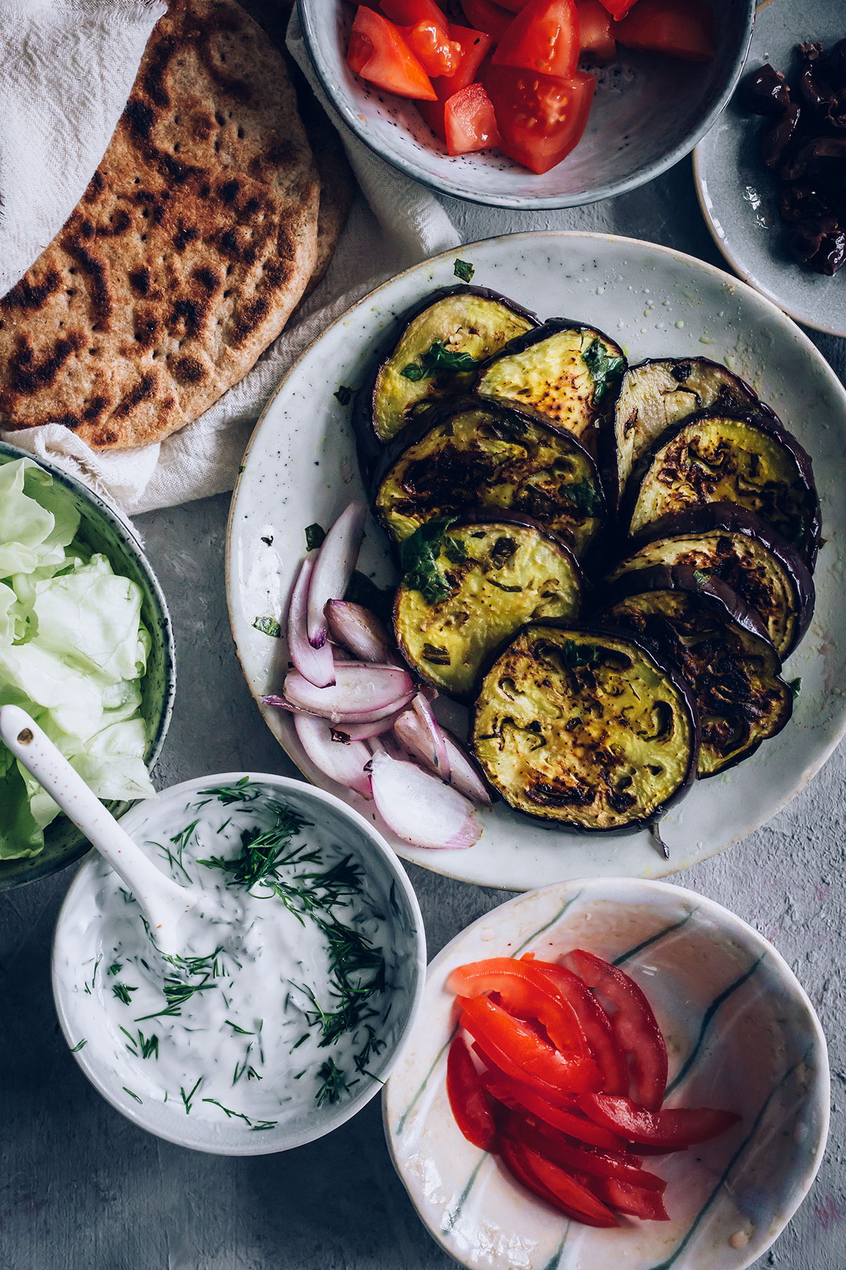 Grilled Eggplant Gyros with Vegan Tzatziki