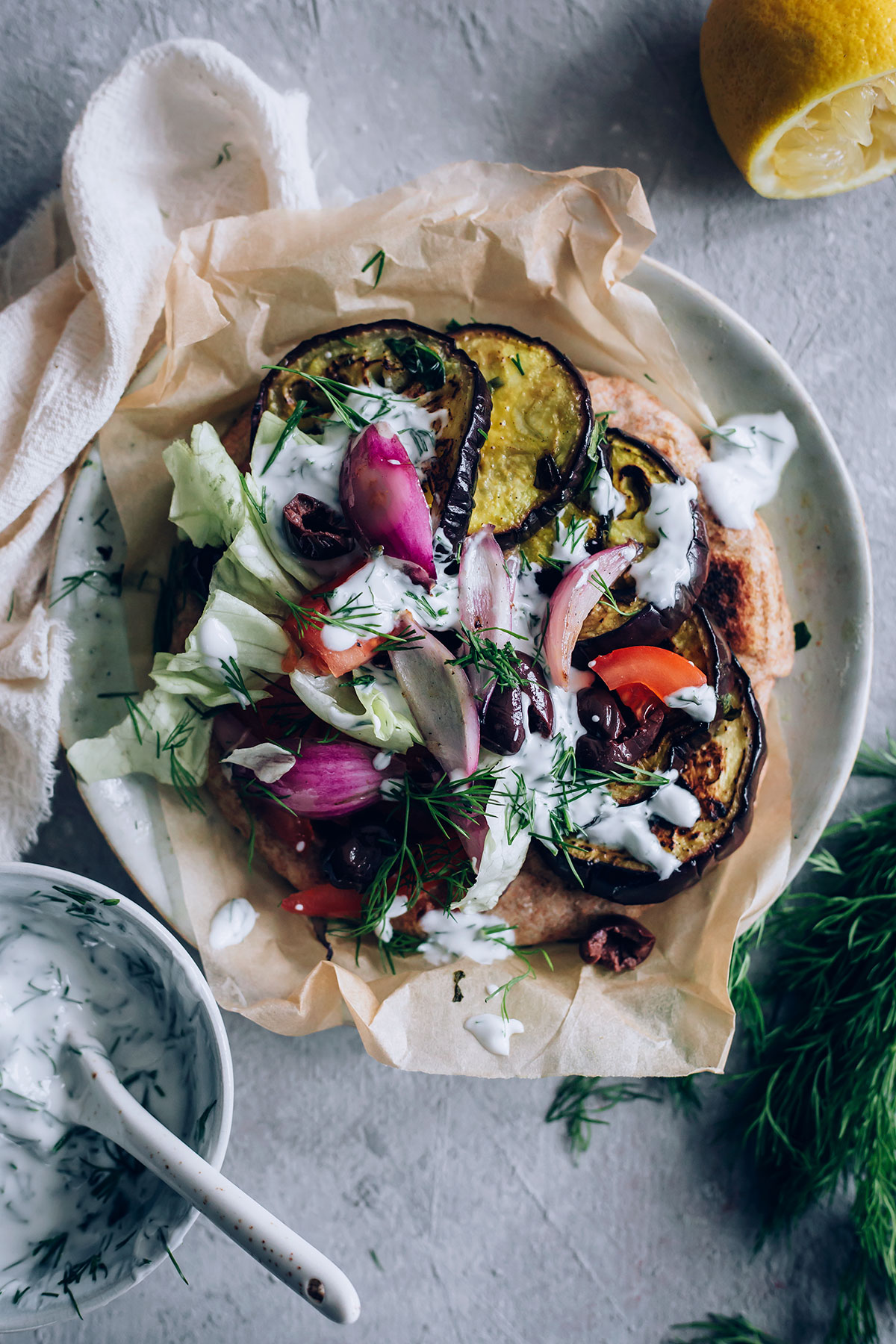 Grilled Eggplant Gyros with Vegan Tzatziki