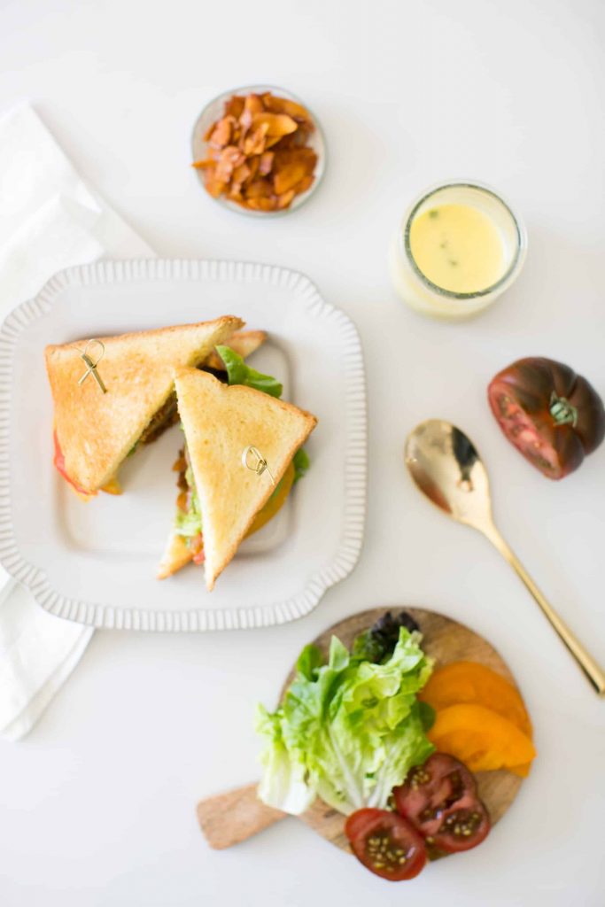 Heirloom Tomato and Coconut Bacon BLT with Basil Aioli