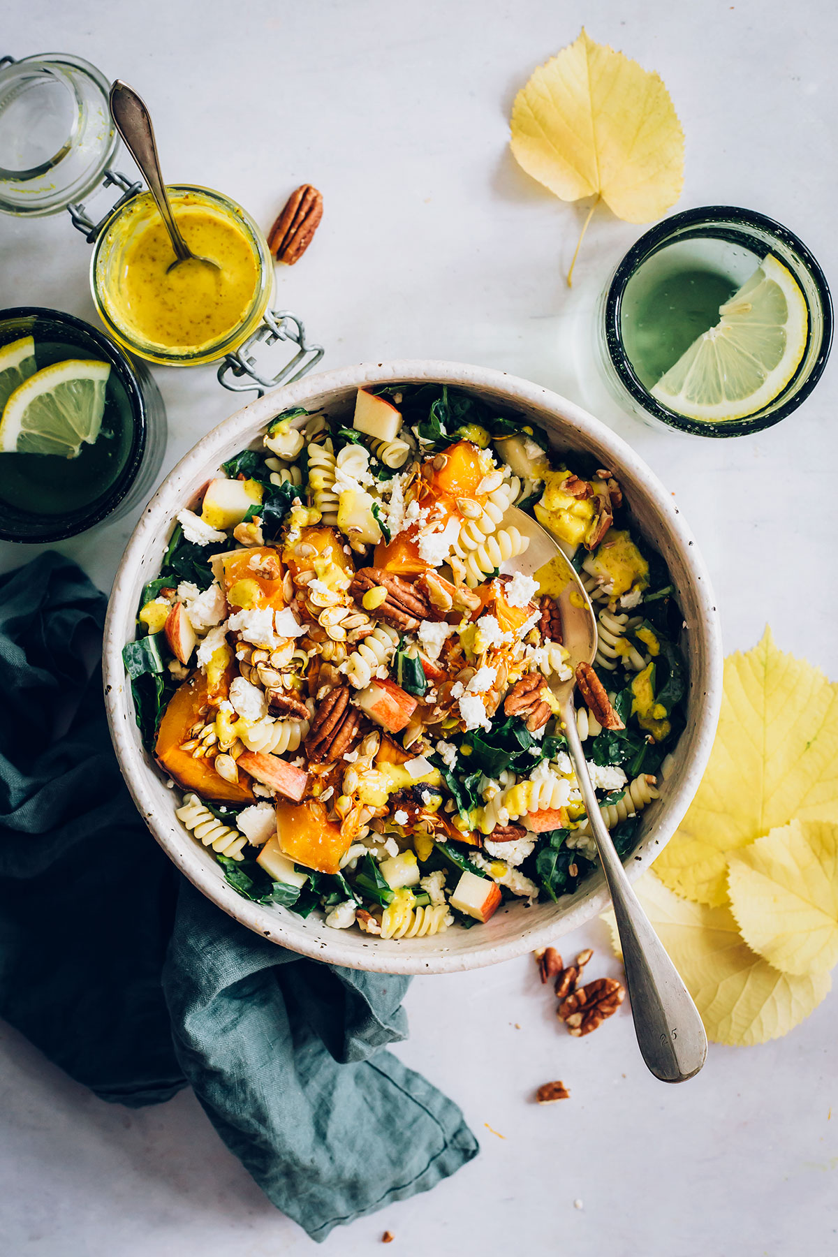 Autumn Pasta Salad with Roasted Squash, Kale and Feta Cheese | Hello Veggie