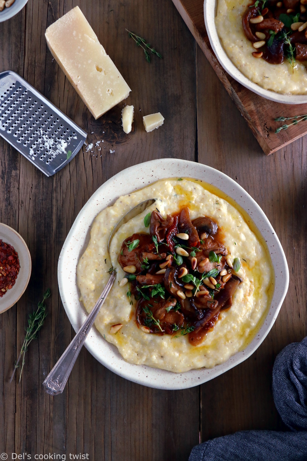 Parmesan Polenta with Thyme Mushroom Ragu from Del's Cooking Twist