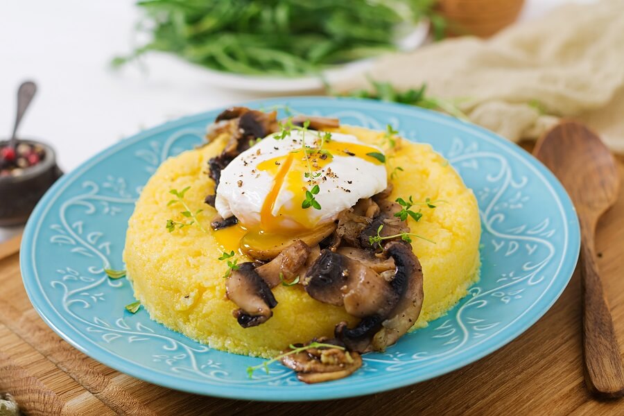 Polenta for Brunch With Poached Eggs & Garlicky Mushrooms from The Peasant's Daughter