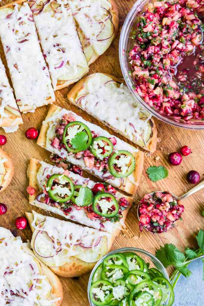 Sweet Potato Flatbread with Cranberry-Pineapple Salsa - Vegetarian Appetizers from HelloVeggie.co