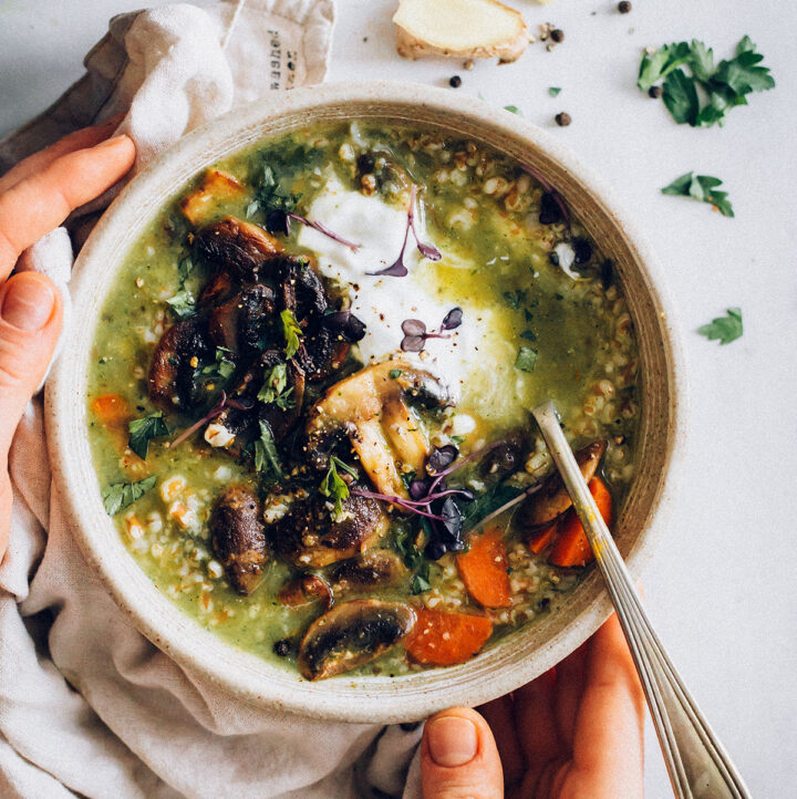 Creamy Vegan Mushroom and Barley Soup | Hello Veggie