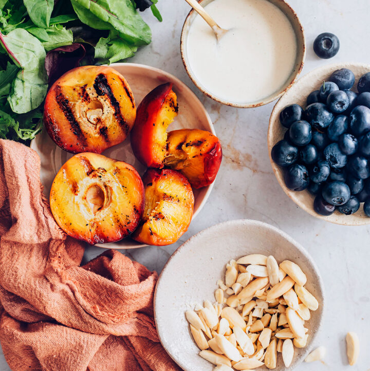 Grilled Peach Salad + Goat Cheese Dressing | Hello Veggie