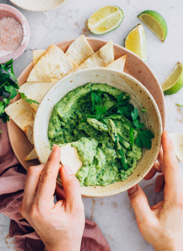 Guacamole with asparagus & how to make your own tortilla chips