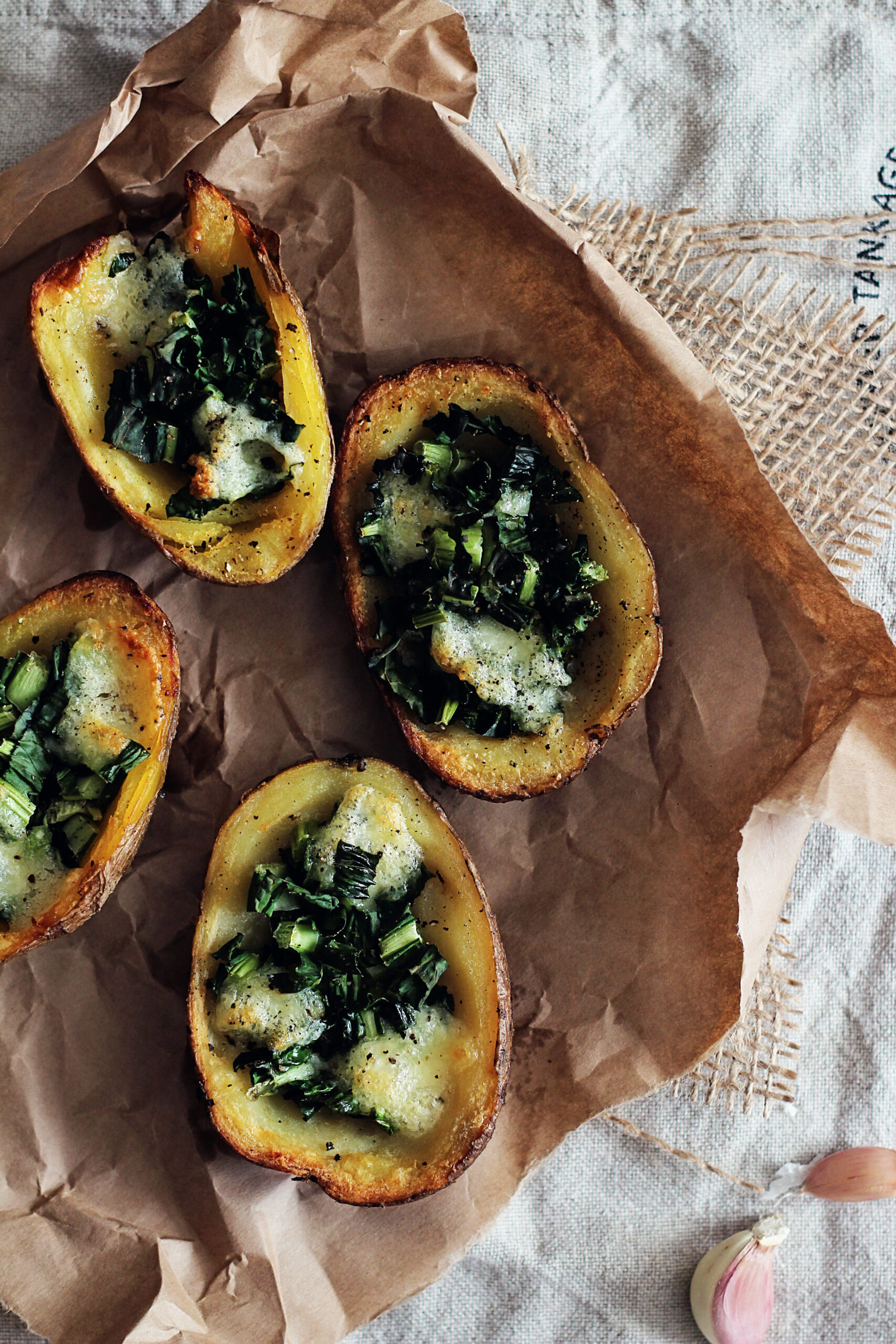 Cheesy Kale Potato Skins - HelloVeggie.co