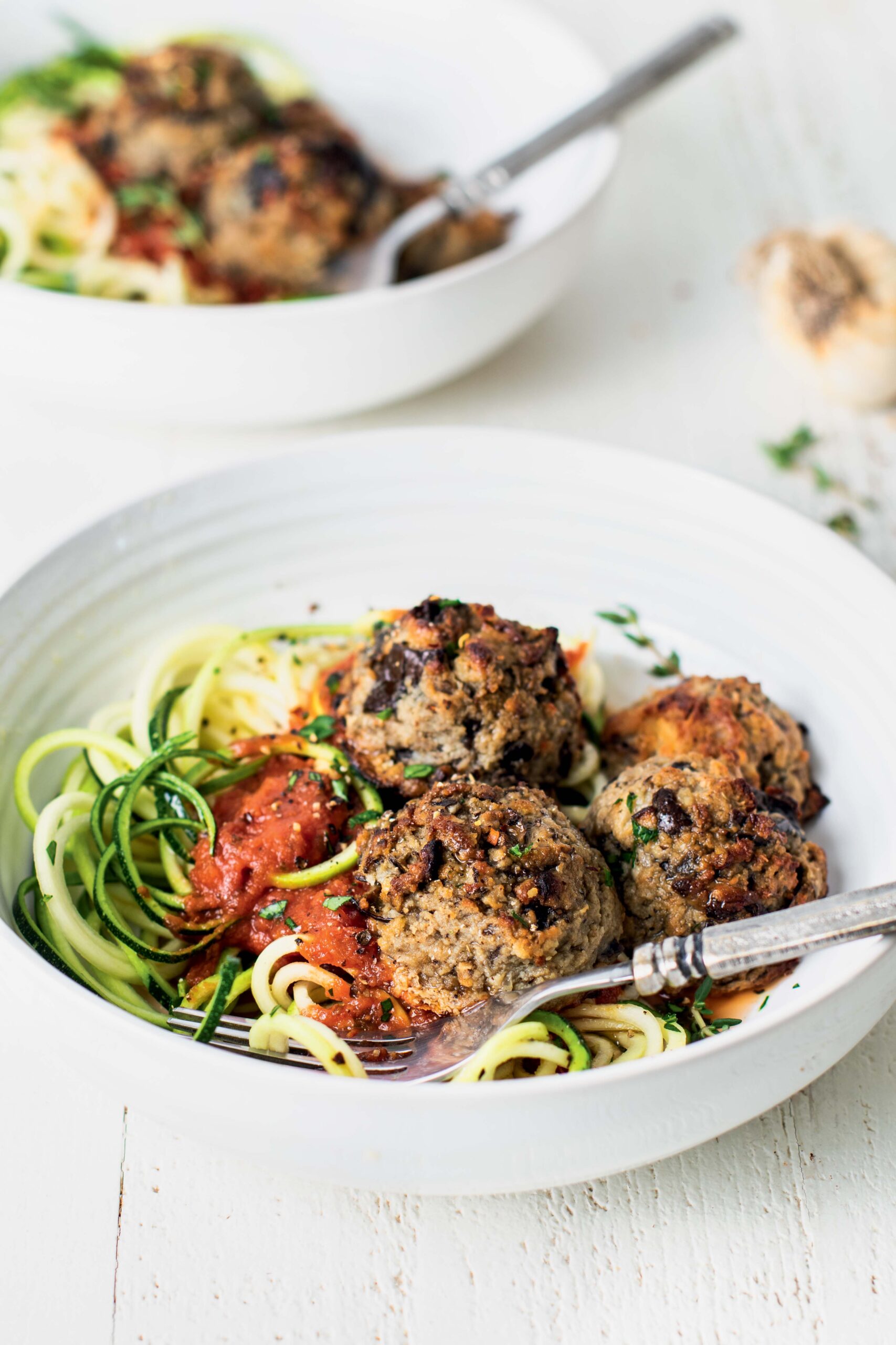 Eggplant Meatballs with Zoodles 