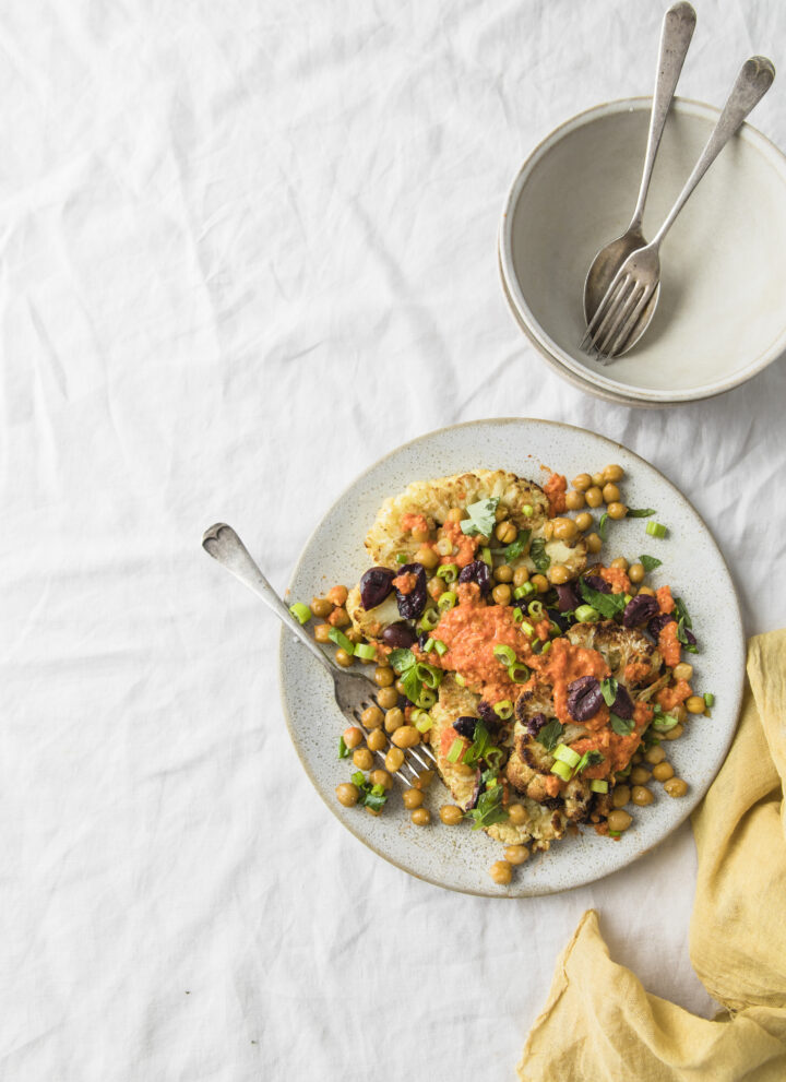Roasted Cauliflower Steaks with Red Bell Pepper