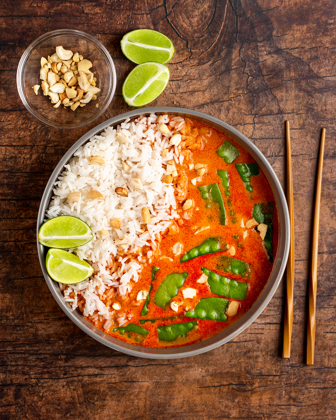 Simple Snow Peas with Red Curry Coconut Broth Recipe - Hello Veggie